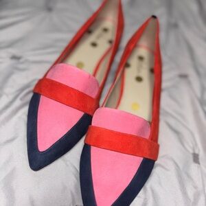 Boden Vibrant Pink and Red Loafers with Navy Detail